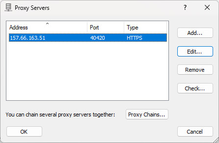 Menu Profile chọn Proxy Servers